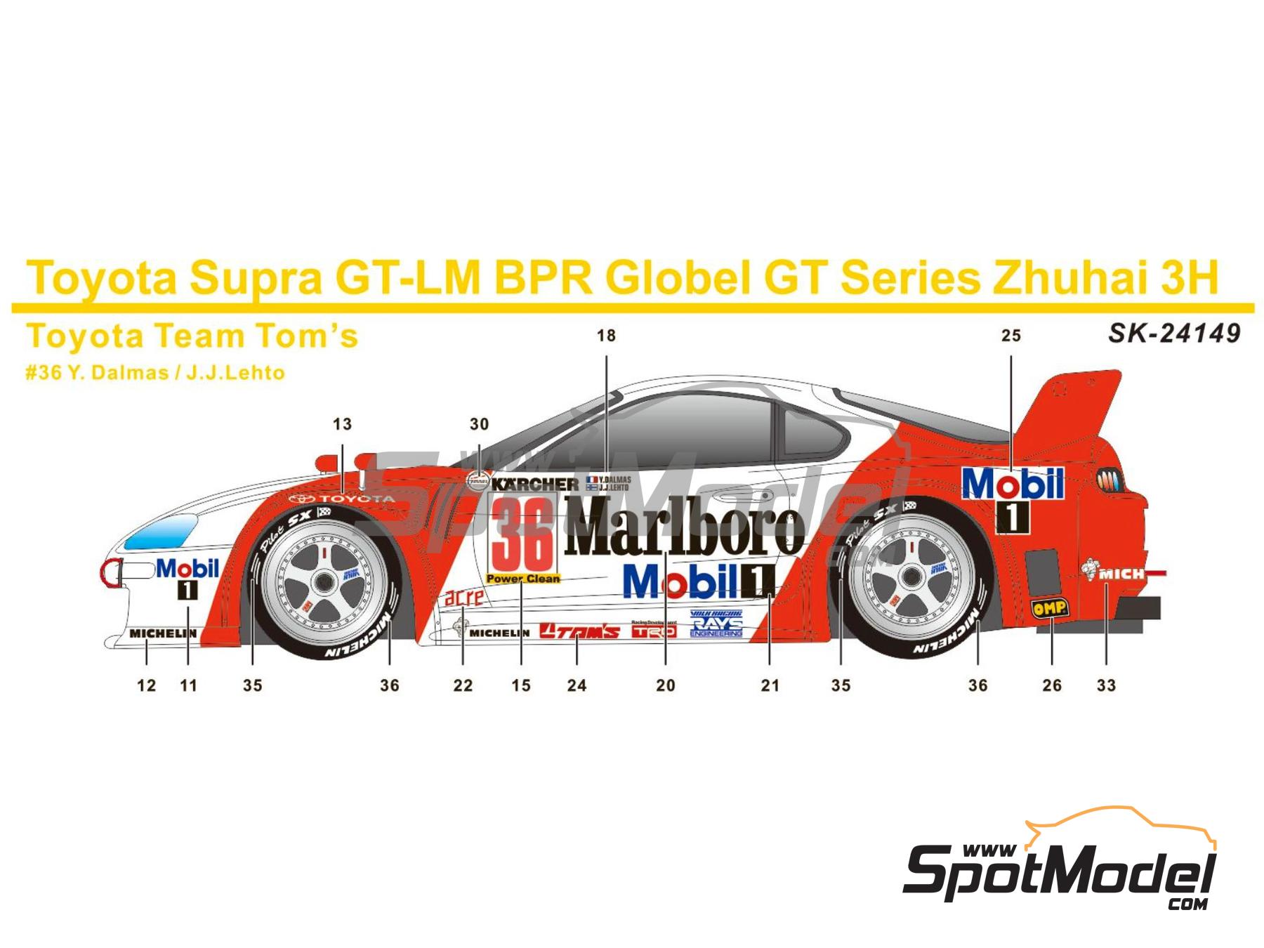 Toyota Supra GT Toyota Tom's Team sponsored by Marlboro - BPR Global GT  Series Zhuhai 1995. Marking / livery in 1/24 scale manufactured by SK  Decals (